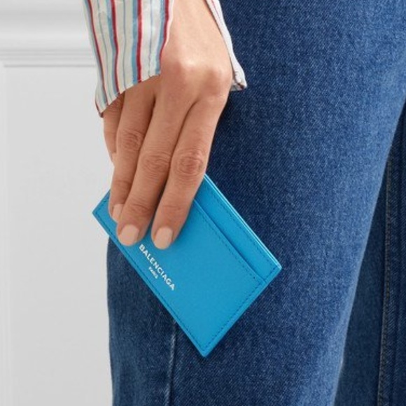 Balenciaga Accessories - Balenciaga Turquoise Blue Leather Card Holder NWT
